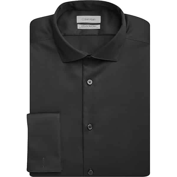 Calvin Klein Big & Tall Men's Slim Fit Non-Iron French Cuff Dress Shirt Black Solid - Size: 18 32/33 TMW5F4480308