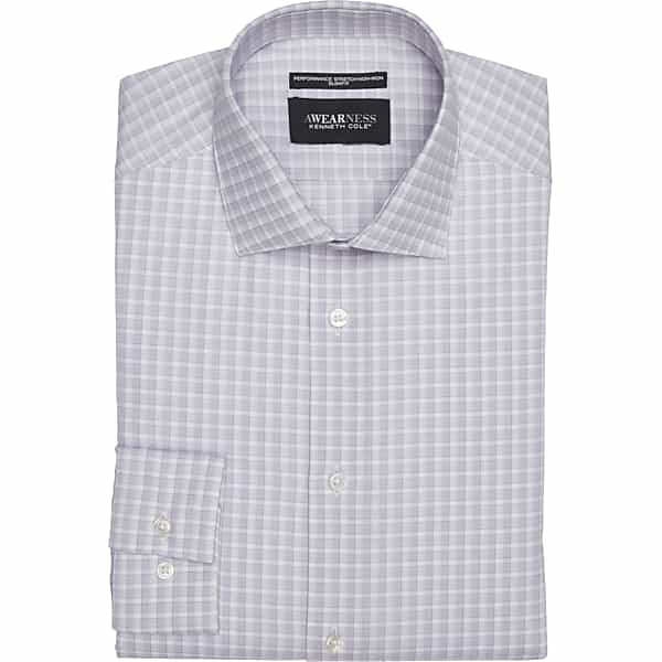 Awearness Kenneth Cole Men's Slim Fit Ultra Performance Stretch Tonal Check Dress Shirt Lavender - Size: 17 1/2 34/35