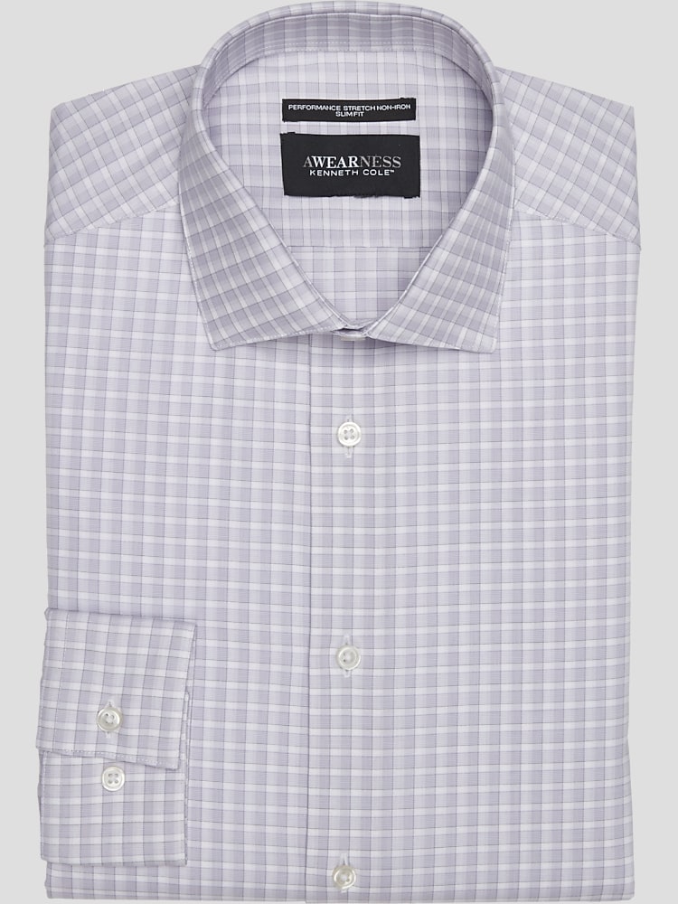 Awearness Kenneth Cole Slim Fit Ultra Stretch Tonal Check Dress Shirt in Lavender Purple  Mens Size 14 1/2 32/33