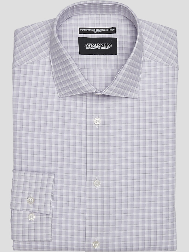 Awearness Kenneth Cole Men's Slim Fit Ultra Performance Stretch Tonal Check Dress Shirt , Lavender / Purple
