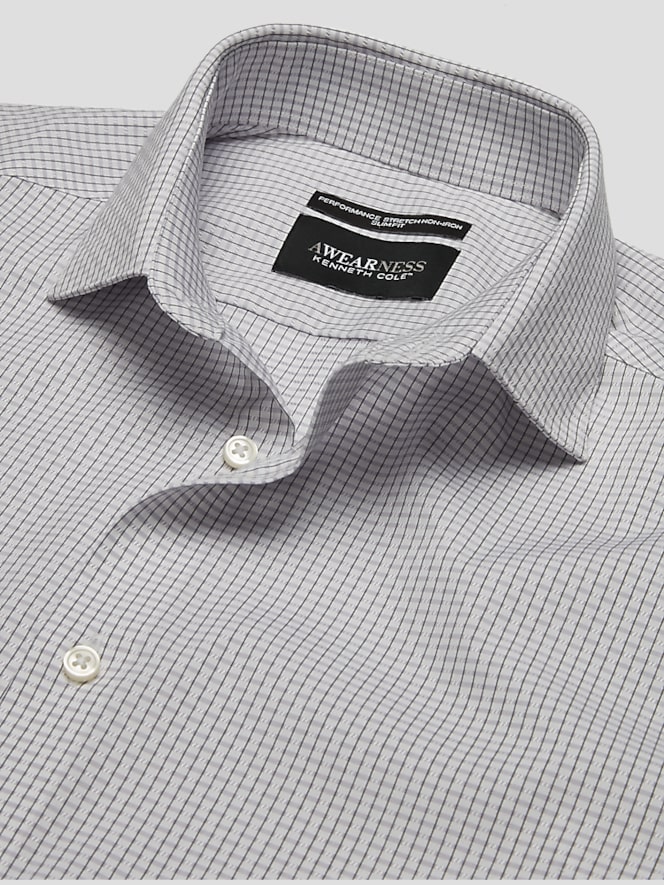 Awearness Kenneth Cole Slim Fit Ultra Performance Stretch Mini Dobby Check Dress Shirt
