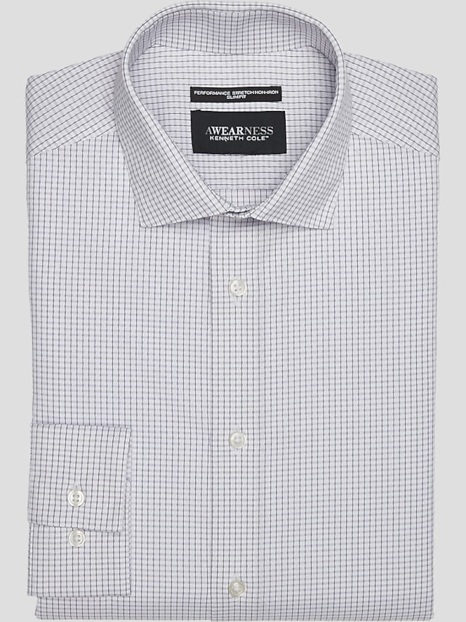 Awearness Kenneth Cole Slim Fit Ultra Performance Stretch Mini Dobby Check Dress Shirt