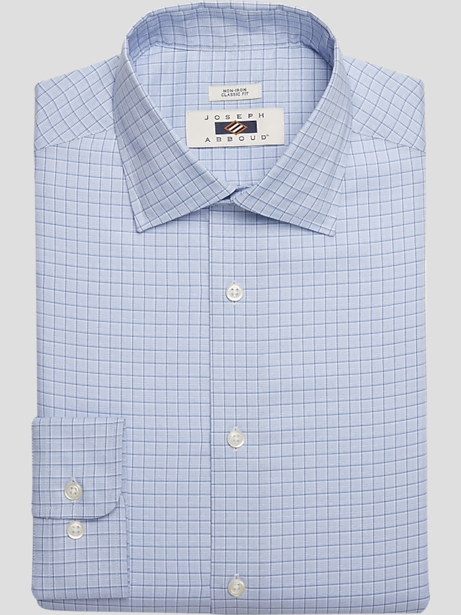 Joseph Abboud Men's Classic Fit Grid Spread Collar Dress Shirt , Blue