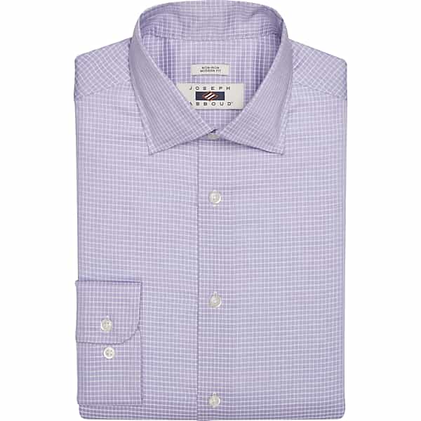 Joseph Abboud Men's Modern Fit Check Spread Collar Dress Shirt Lavender - Size: 17 1/2 32/33