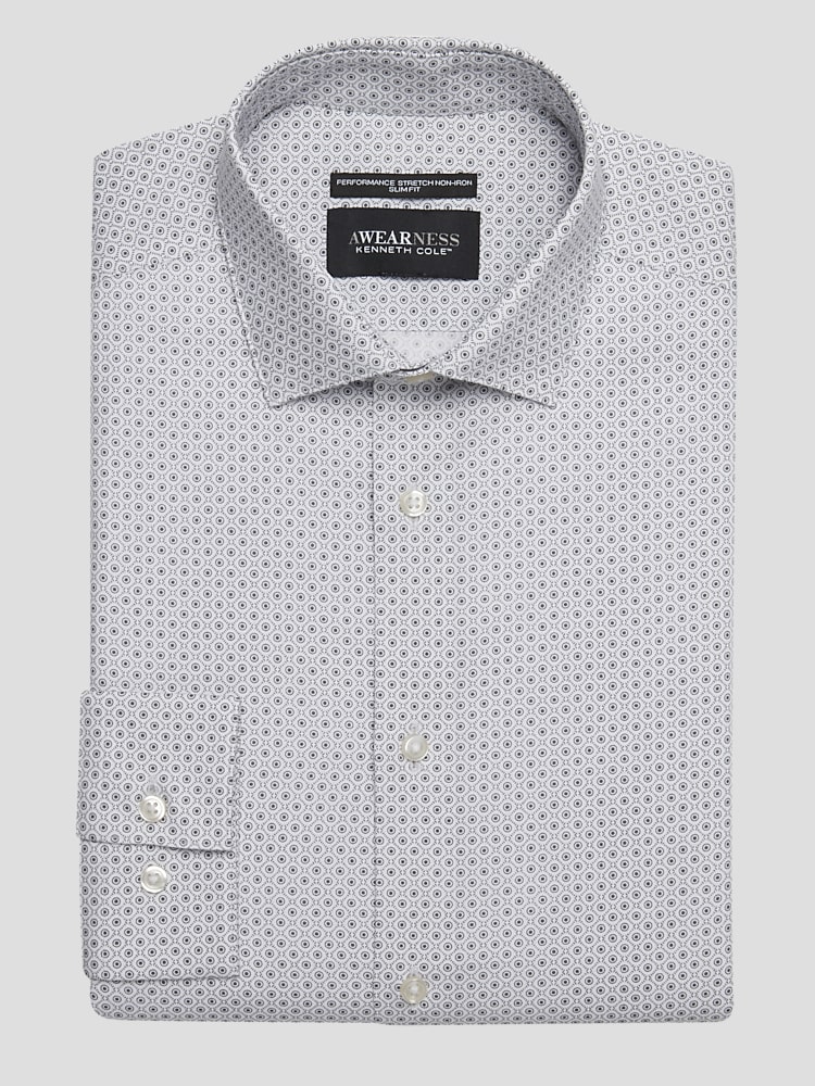 Awearness Kenneth Cole Men's Slim Fit Ultra Performance Stretch Circle Dot Dress Shirt , Grey / Gray - Size: 15 1/2 32/33