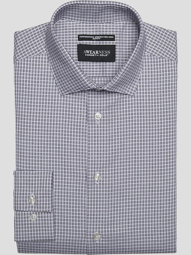Awearness Kenneth Cole Slim Fit Ultra Performance Stretch Dobby Check Dress Shirt