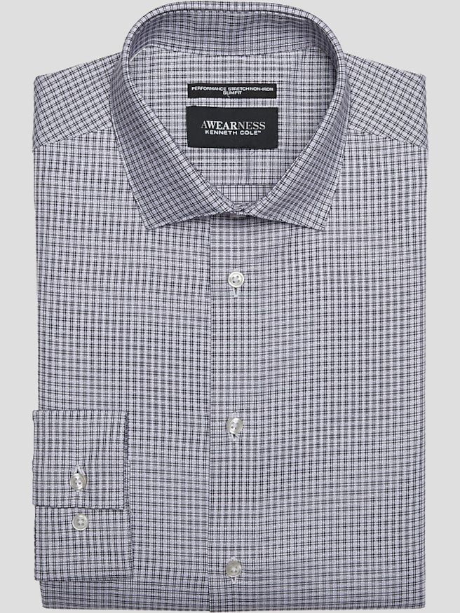Awearness Kenneth Cole Big & Tall Men's Slim Fit Ultra Performance Stretch Dobby Check Dress Shirt , Lavender / Purple