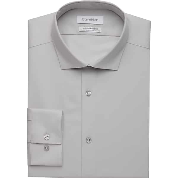 Calvin Klein Men's Infinite Non-Iron Slim Fit Stretch Collar Dress Shirt Pearl Gray - Size: 15 34/35