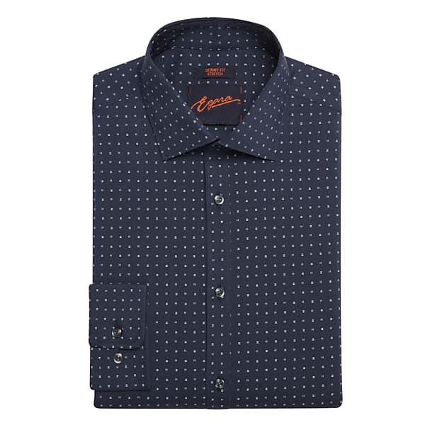 Egara Men's Skinny Fit Square Dress Shirt Navy - Size: 18 34/35 TMW55B380581