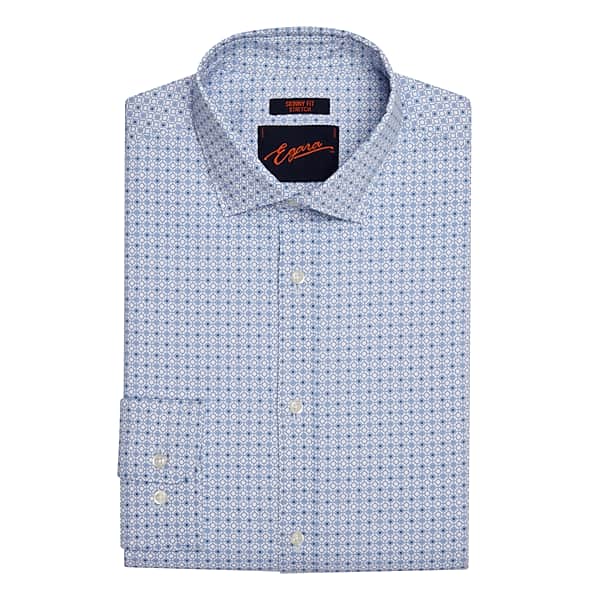 Egara Men's Skinny Fit Spread Collar Medallion Dress Shirt Blue - Size: 18 34/35 TMW55B580591
