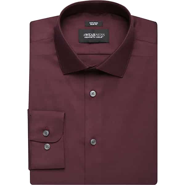 Awearness Kenneth Cole Big & Tall Men's Slim Fit Dress Shirt Burgundy Tic - Size: 20 36/37