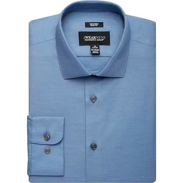 Awearness Kenneth Cole Big & Tall Men's Slim Fit Dress Shirt Blue - Size: 18 32/33