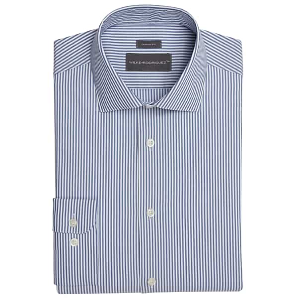 Wilke-Rodriguez Men's Classic Fit Bengal Stripe Dress Shirt Blue - Size: 17 1/2 34/35
