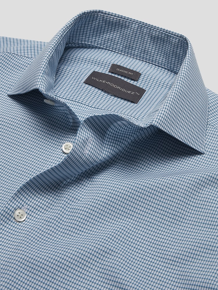 Wilke-Rodriguez Men's Classic Fit Box Check Dress Shirt , Teal / Green - Size: 17 32/33
