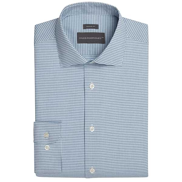 Wilke-Rodriguez Men's Classic Fit Box Check Dress Shirt Teal - Size: 16 1/2 32/33