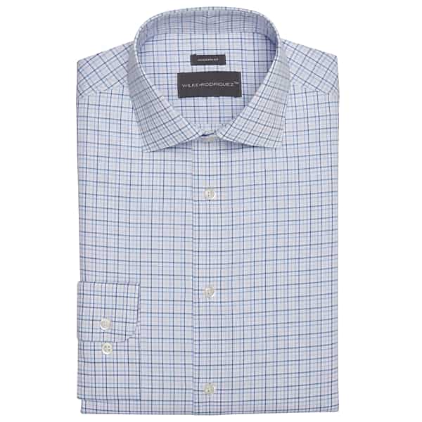 Wilke-Rodriguez Big & Tall Men's Modern Fit Tattersall Plaid Dress Shirt Purple/Blue - Size: 18 32/33 TMW56B980327