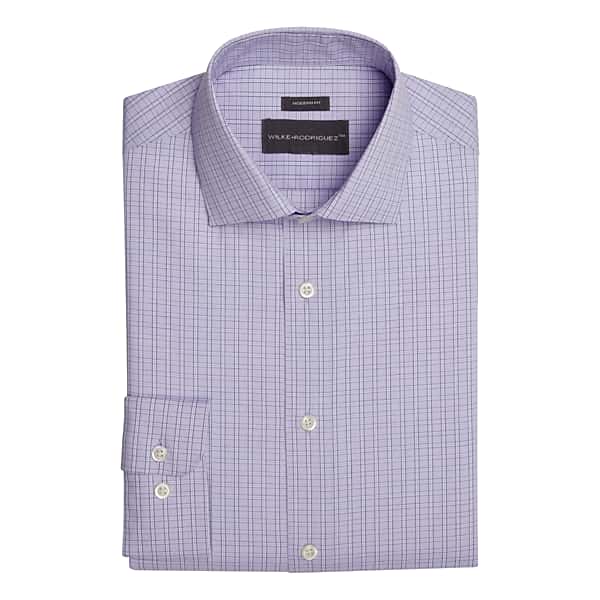 Wilke-Rodriguez Big & Tall Men's Slim Fit End On End Check Shirt Lavender - Size: 19 34/35 TMW56BB90549