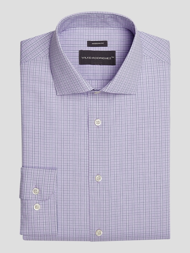 Wilke-Rodriguez Big & Tall Men's Slim Fit End On End Check Shirt , Lavender / Purple