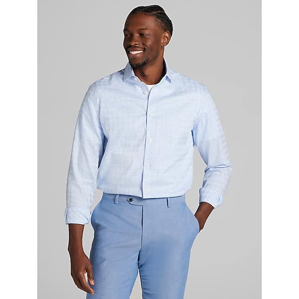 Pronto Uomo Men's Modern Fit Plaid Dress Shirt Lt Blue - Size: 20 36/37 - Only Available at Men's Wearhouse TMW58B700723