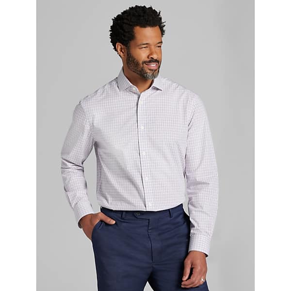 Pronto Uomo Men's Classic Fit Tattersall Dress Shirt Navy/Red - Size: 16 32/33 - Only Available at Men's Wearhouse TMW58BC60324