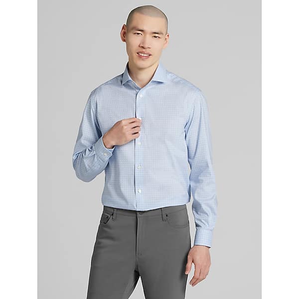 Pronto Uomo Men's Classic Fit Small Plaid Dress Shirt Blue - Size: 17 32/33 - Only Available at Men's Wearhouse