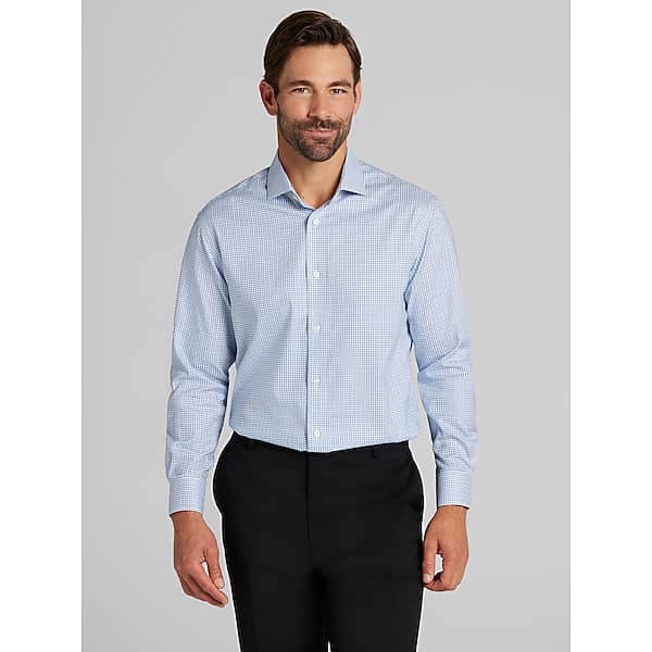 Pronto Uomo Men's Slim Fit Check Dress Shirt Blue - Size: 17 34/35 - Only Available at Men's Wearhouse TMW58BR70542