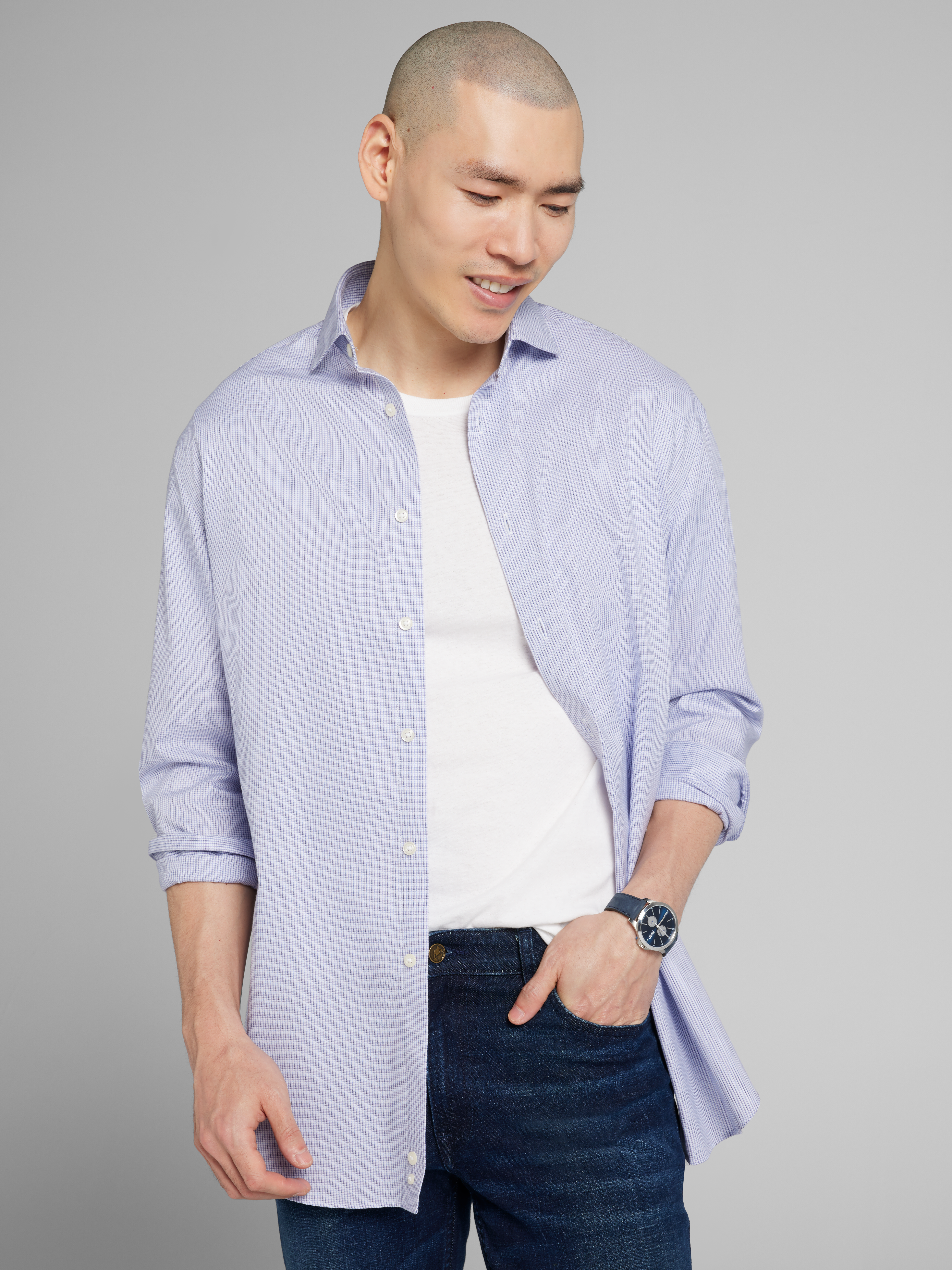 Classic Fit Mini Grid Dress Shirt
