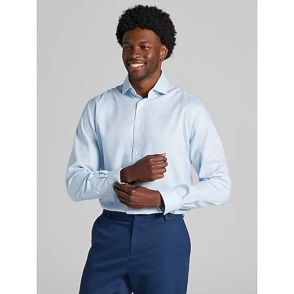 Pronto Uomo Big & Tall Men's Classic Fit Houndstooth Dress Shirt Teal - Size: 22 34/35 - Only Available at Men's Wearhouse TMW58BX20554