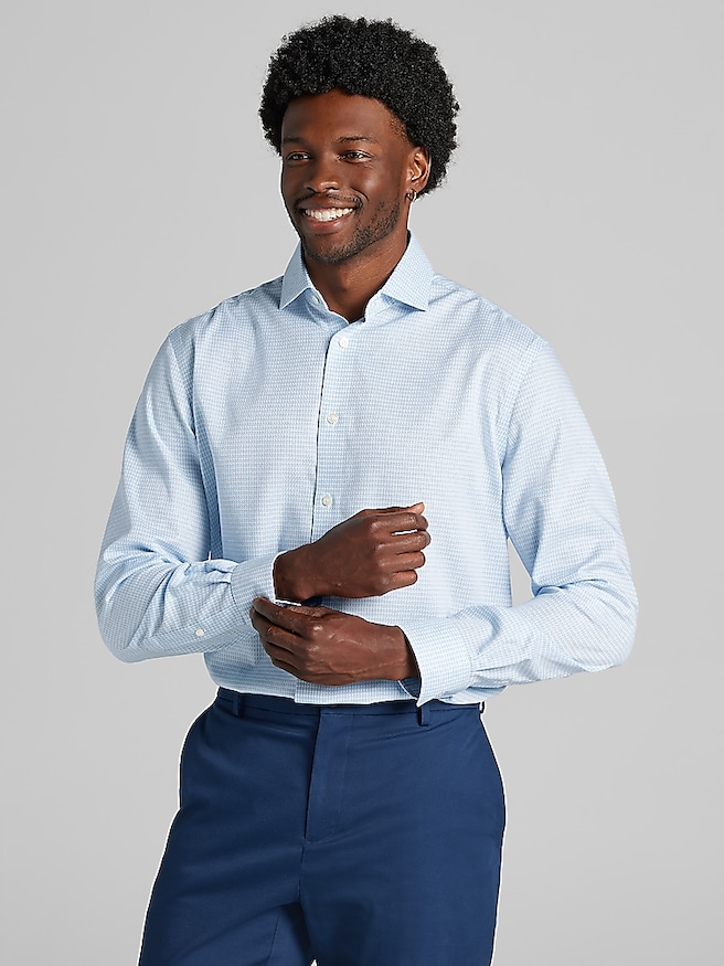 Pronto Uomo Men's Classic Fit Houndstooth Dress Shirt , Teal / Blue