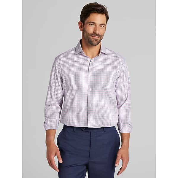 Pronto Uomo Big & Tall Men's Slim Fit Tattersall Dress Shirt Pink - Size: 17 36/37 - Only Available at Men's Wearhouse TMW59B570714