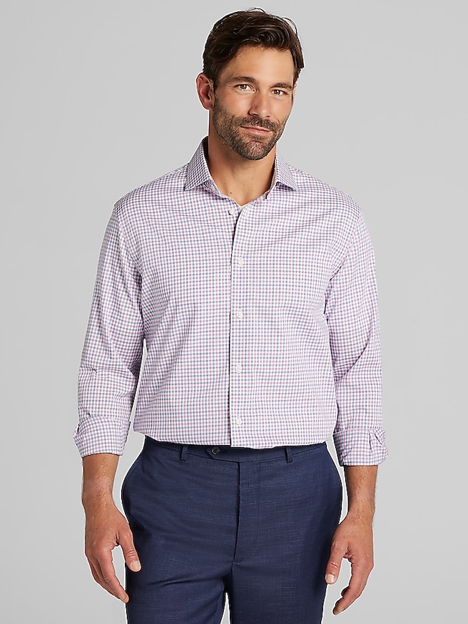 Pronto Uomo Men's Slim Fit Tattersall Dress Shirt , Pink