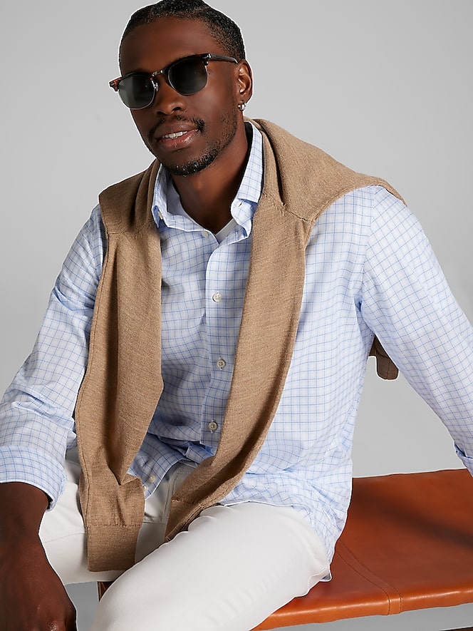 Joseph Abboud Modern Fit 100% Cotton Plaid Spread Collar Dress Shirt