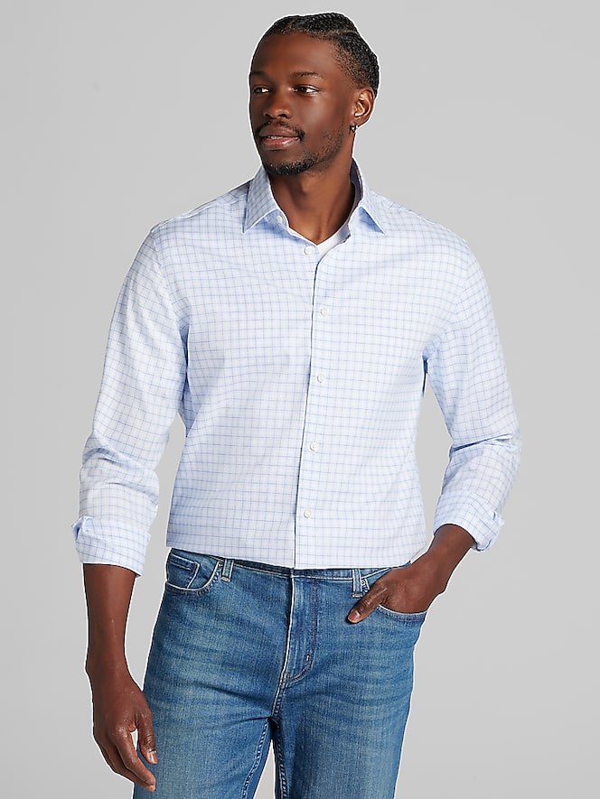 Joseph Abboud Modern Fit 100% Cotton Plaid Spread Collar Dress Shirt