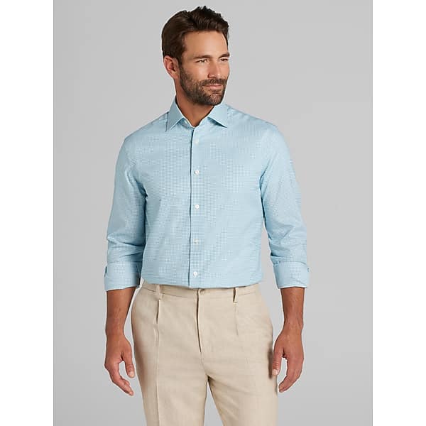 Joseph Abboud Big & Tall Men's Modern Fit Mini Grid Dress Shirt Aqua - Size: 18 34/35
