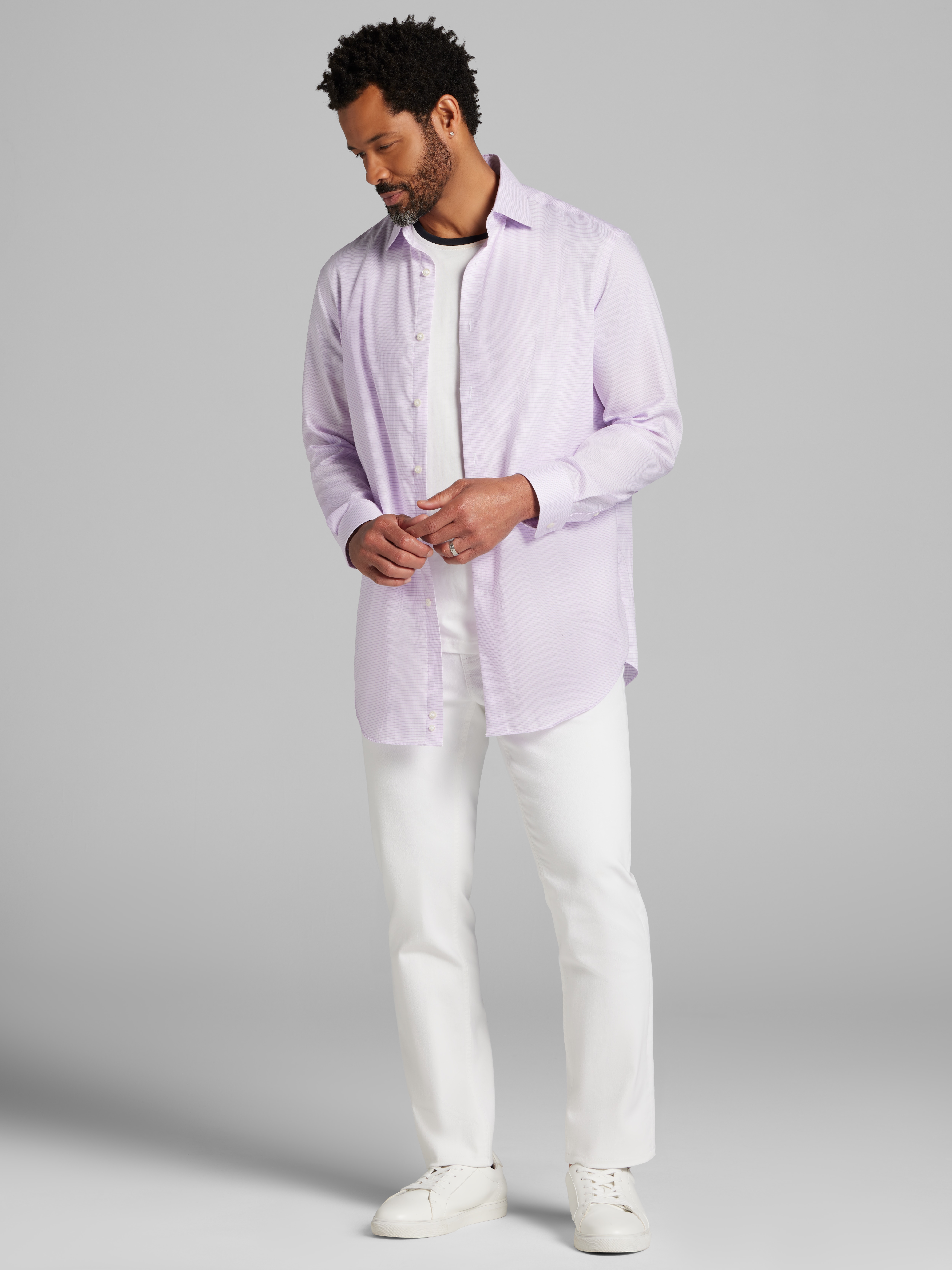 Classic Fit 100% Cotton Mini Grid Dress Shirt