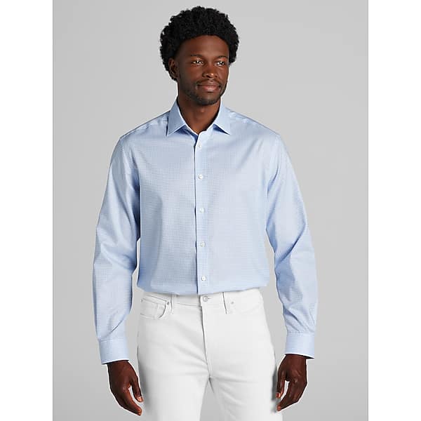 Joseph Abboud Men's Classic Fit 100% Cotton Gingham Dress Shirt Lt Blue - Size: 16 1/2 36/37 TMW59BK65723