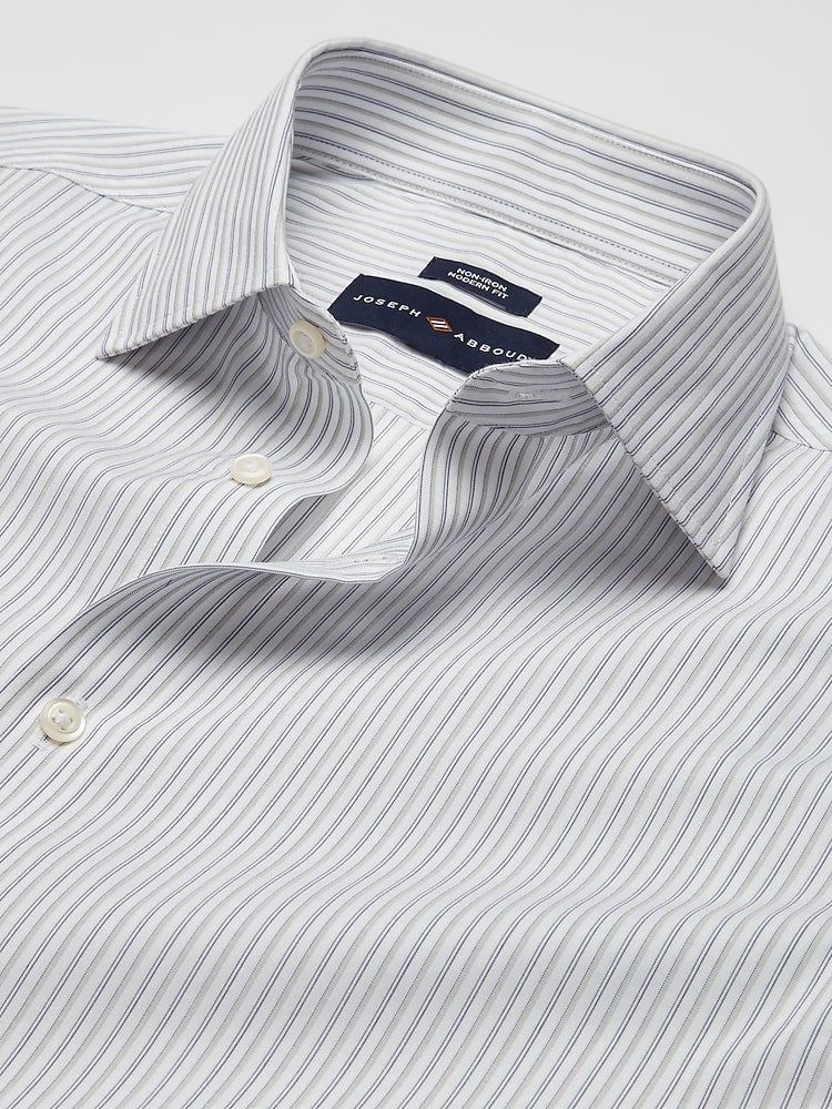Modern Fit 100% Cotton Stripe Dress Shirt | Grey/Navy - Size: 15.5 34/35