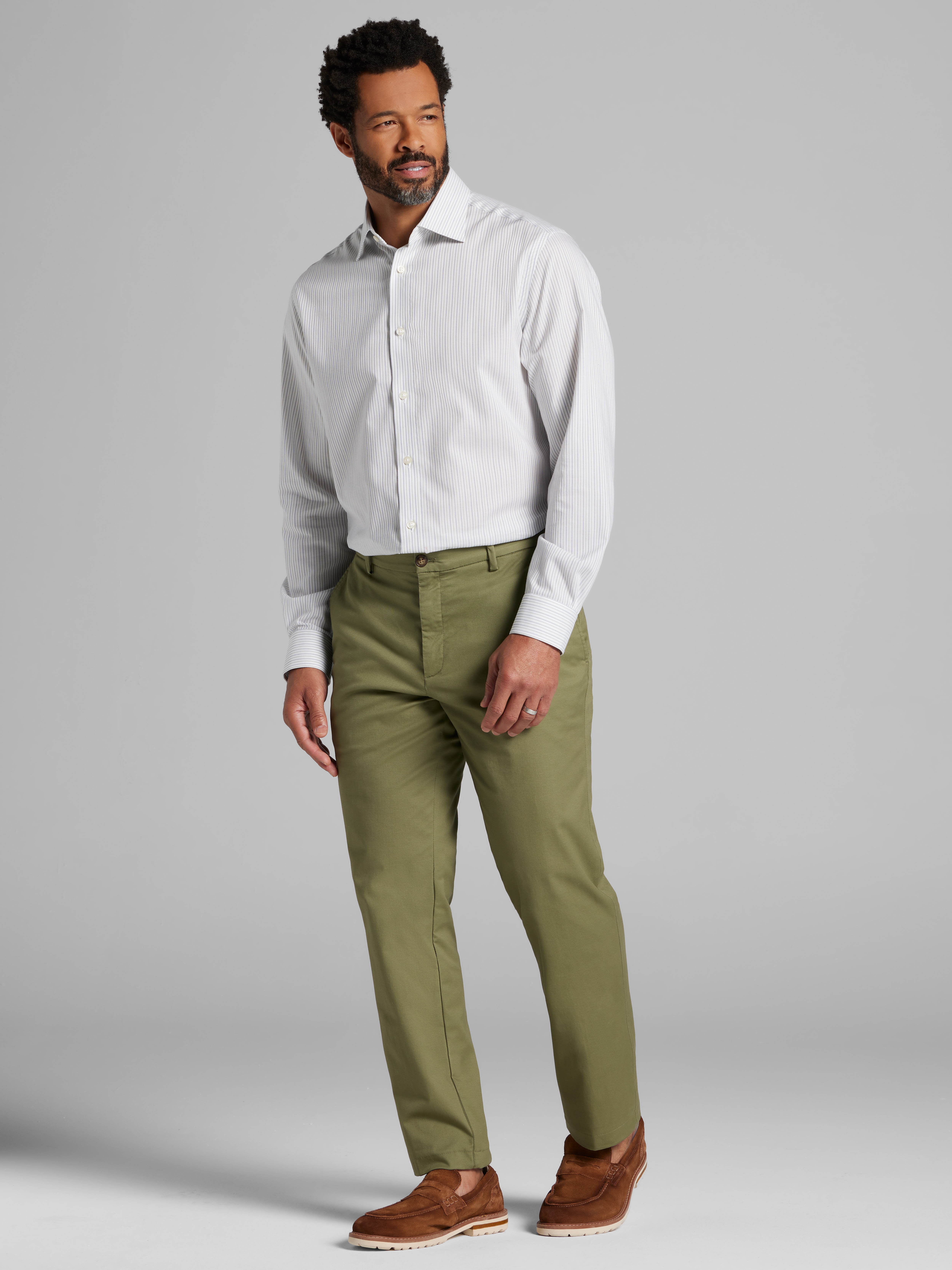 Modern Fit 100% Cotton Stripe Dress Shirt