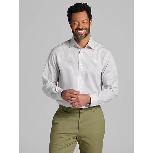 Joseph Abboud Men's Modern Fit Stripe Dress Shirt Grey/Navy - Size: 17 1/2 34/35