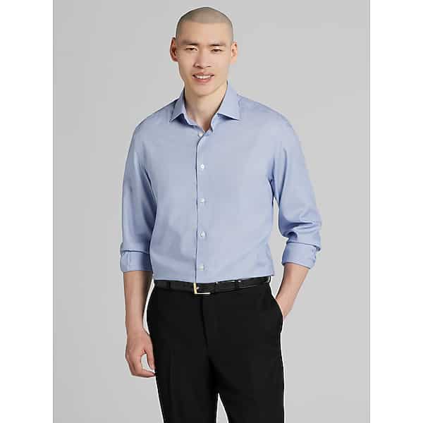 Joseph Abboud Big & Tall Men's Classic Fit Solid Textured Dress Shirt Mid Blue - Size: 20 34/35