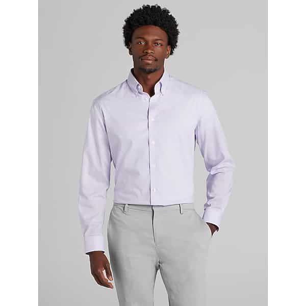 Joseph Abboud Big & Tall Men's Classic Fit Mini Check Button Down Collar Dress Shirt Purple - Size: 18 1/2 34/35