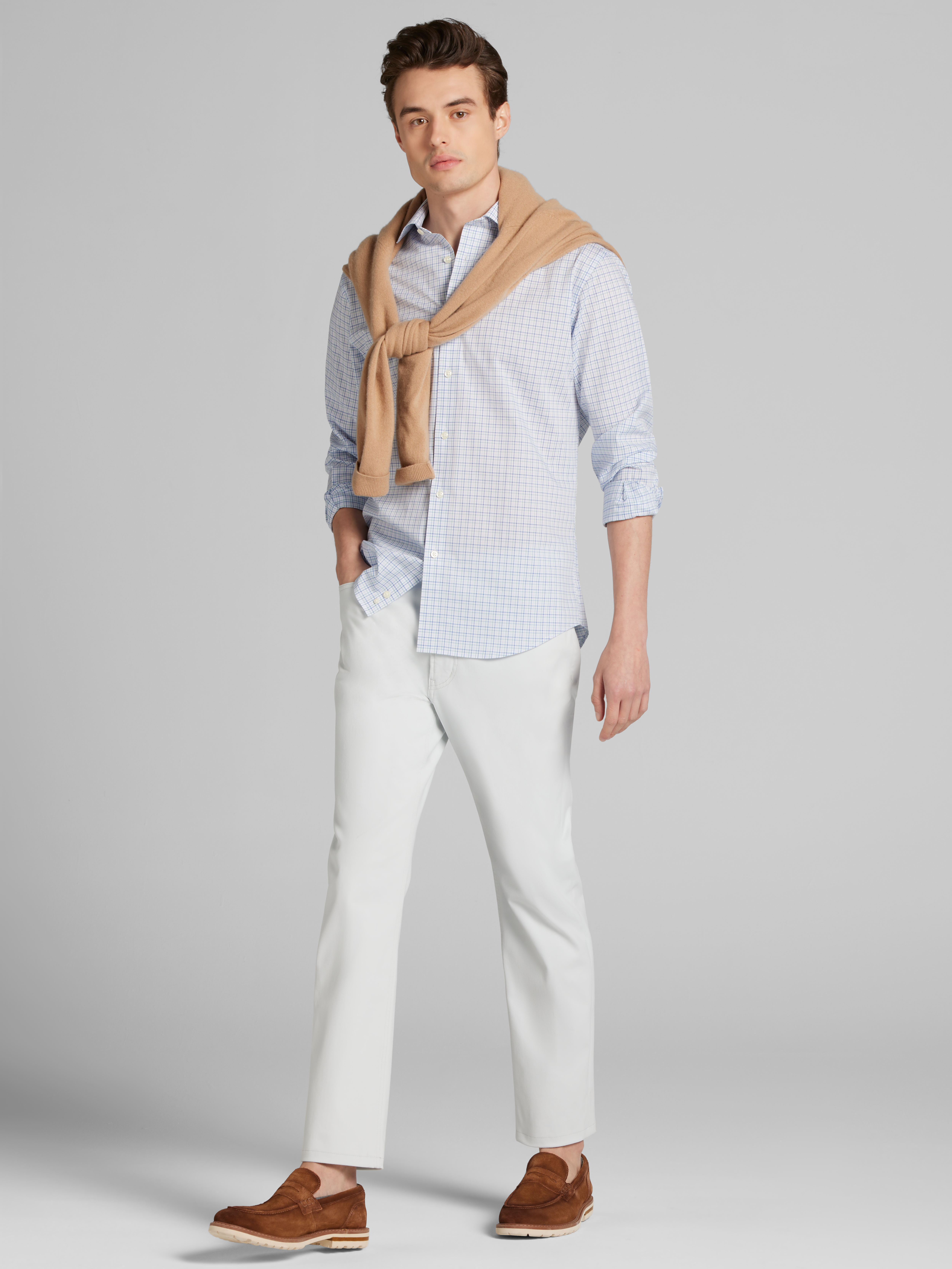 Slim Fit Offset Plaid Dress Shirt