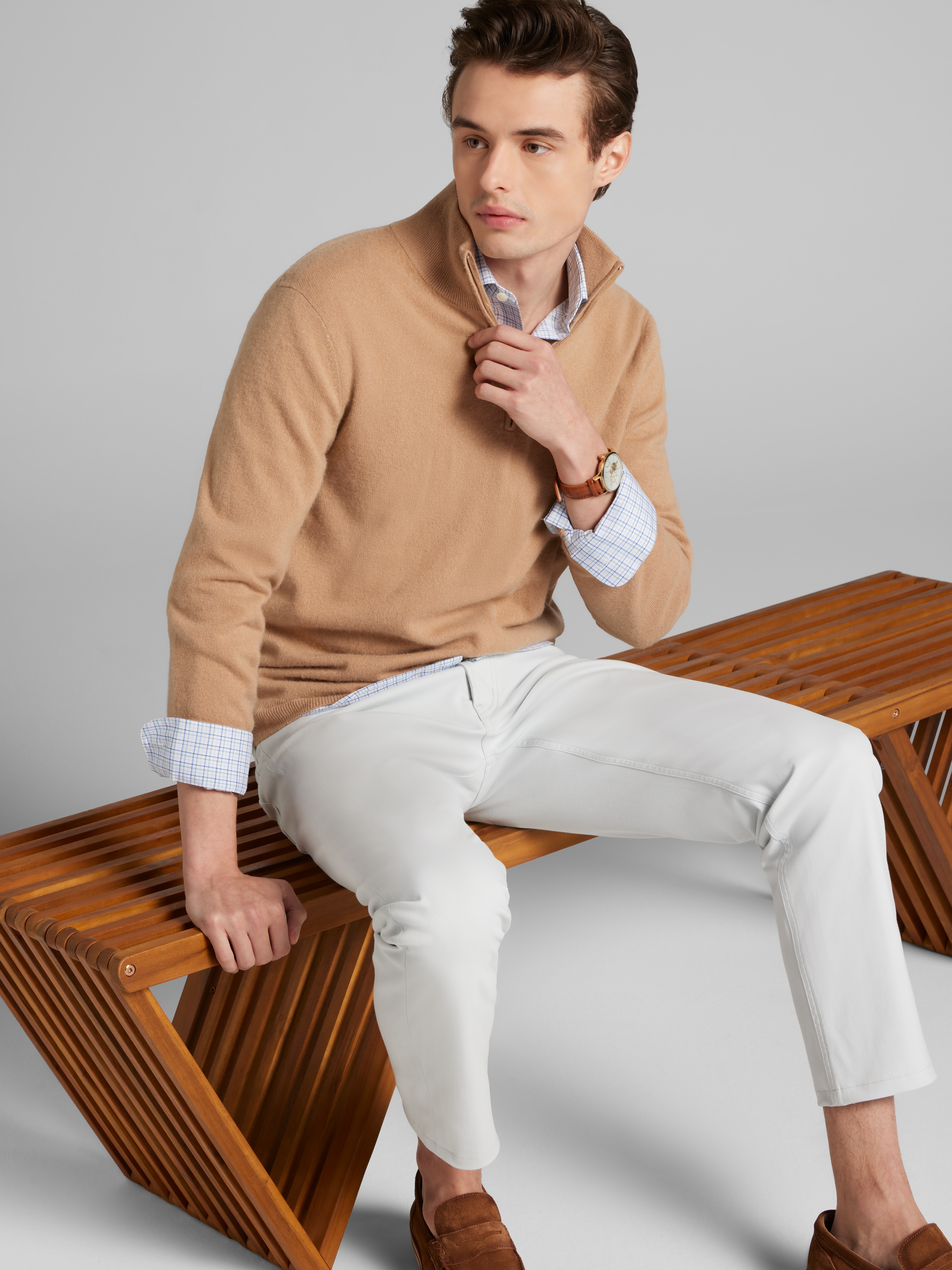 Slim Fit Offset Plaid Dress Shirt