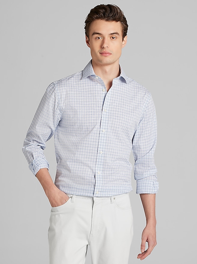 Wilke-Rodriguez Big & Tall Men's Slim Fit Offset Plaid Dress Shirt , Blue/Green