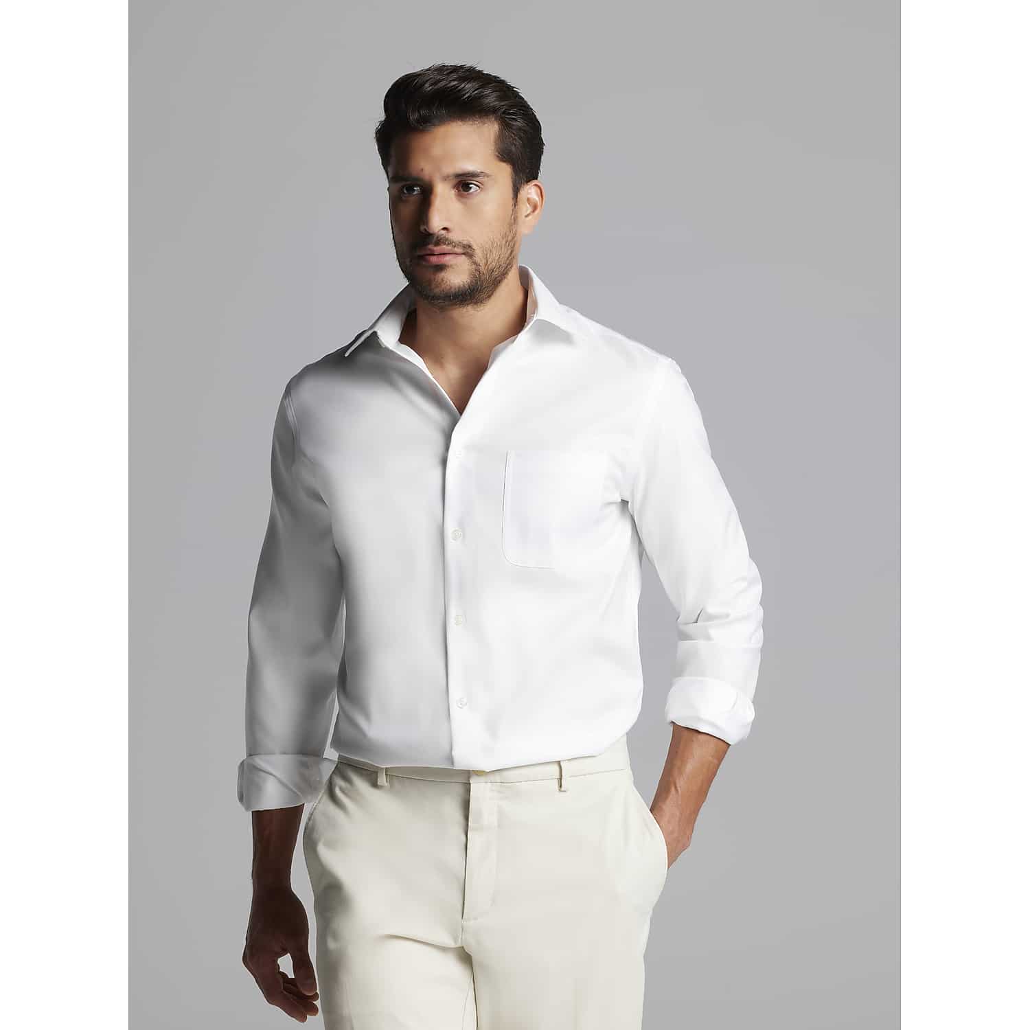 Joseph Abboud Big & Tall Modern Fit Wrinkle-Resistant 100% Cotton Dress Shirt in White – Size 16 36/37 Formal Tuxedo Shirt