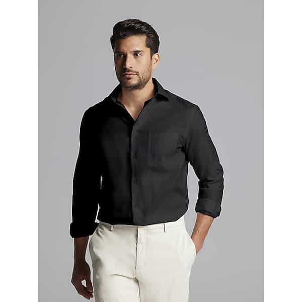 Joseph Abboud Men's Modern Fit Wrinkle-Resistant 100% Cotton Dress Shirt Black Solid - Size: 16 34/35 TMW59T060508