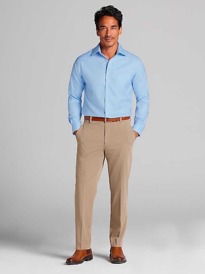 Joseph Abboud Modern Fit Wrinkle-Resistant 100% Cotton Dress Shirt, Blue - Image 6 of 9
