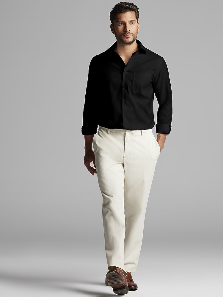 slim fit dress slacks White Dobby French Cuff Dress Shirt with Buttons on Tape – Ascot Shop main image 1