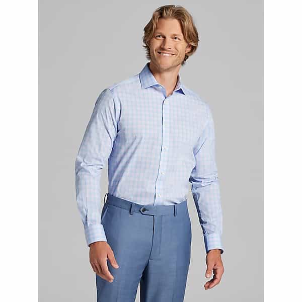 Wilke-Rodriguez Men's Slim Fit Tattersall Plaid Dress Shirt Pink/Blue - Size: 18 36/37 TMW5AB180714