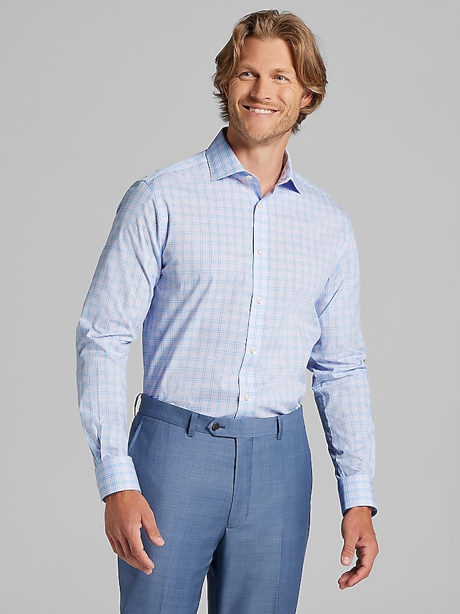 Wilke-Rodriguez Men's Slim Fit Tattersall Plaid Dress Shirt , Pink/Blue